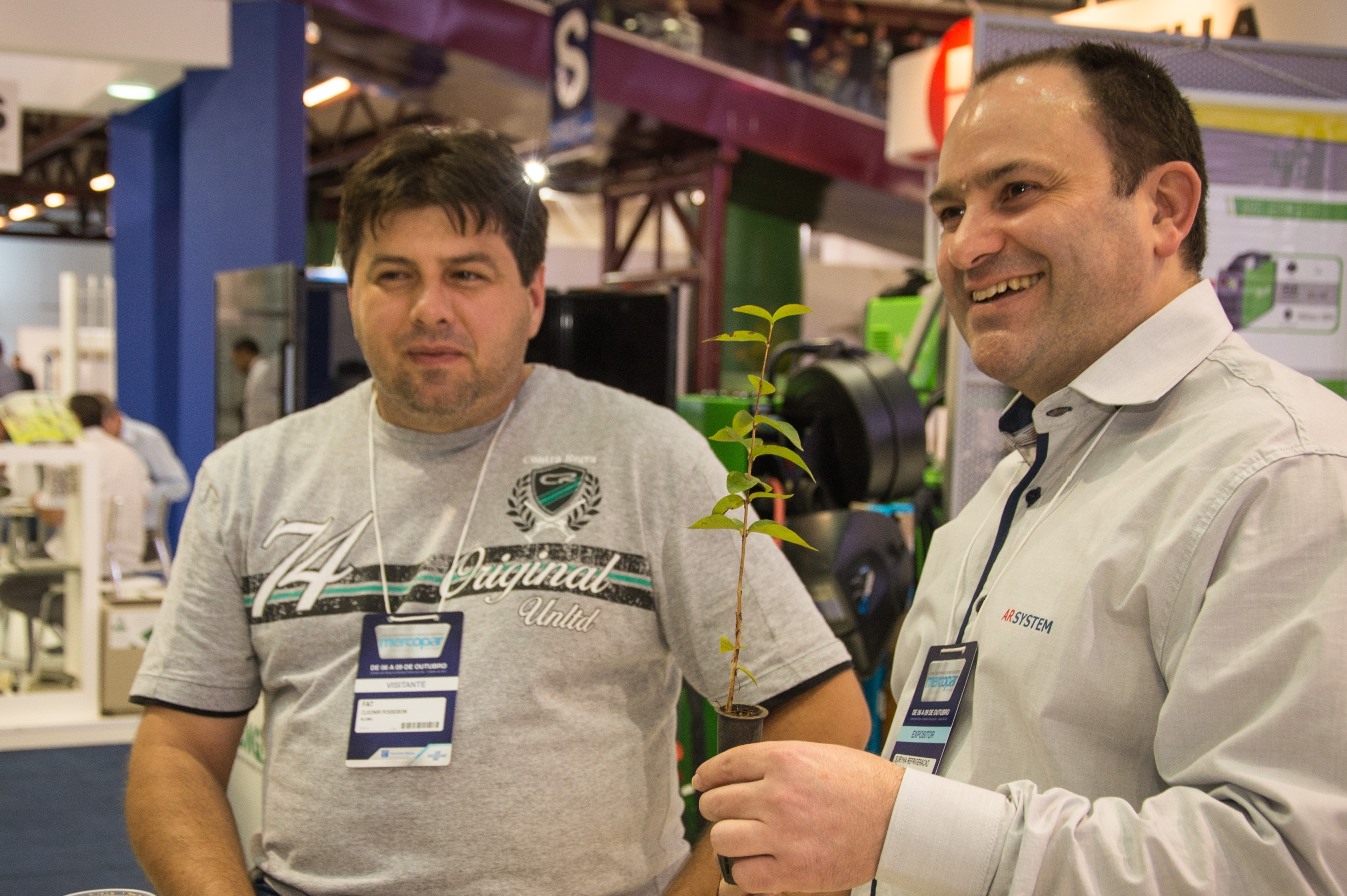 Arsystem participa da Mercopar desde 2003 e neste ano distribui mudas de árvores nativas a seus clientes (Foto: Giovani Vieira)